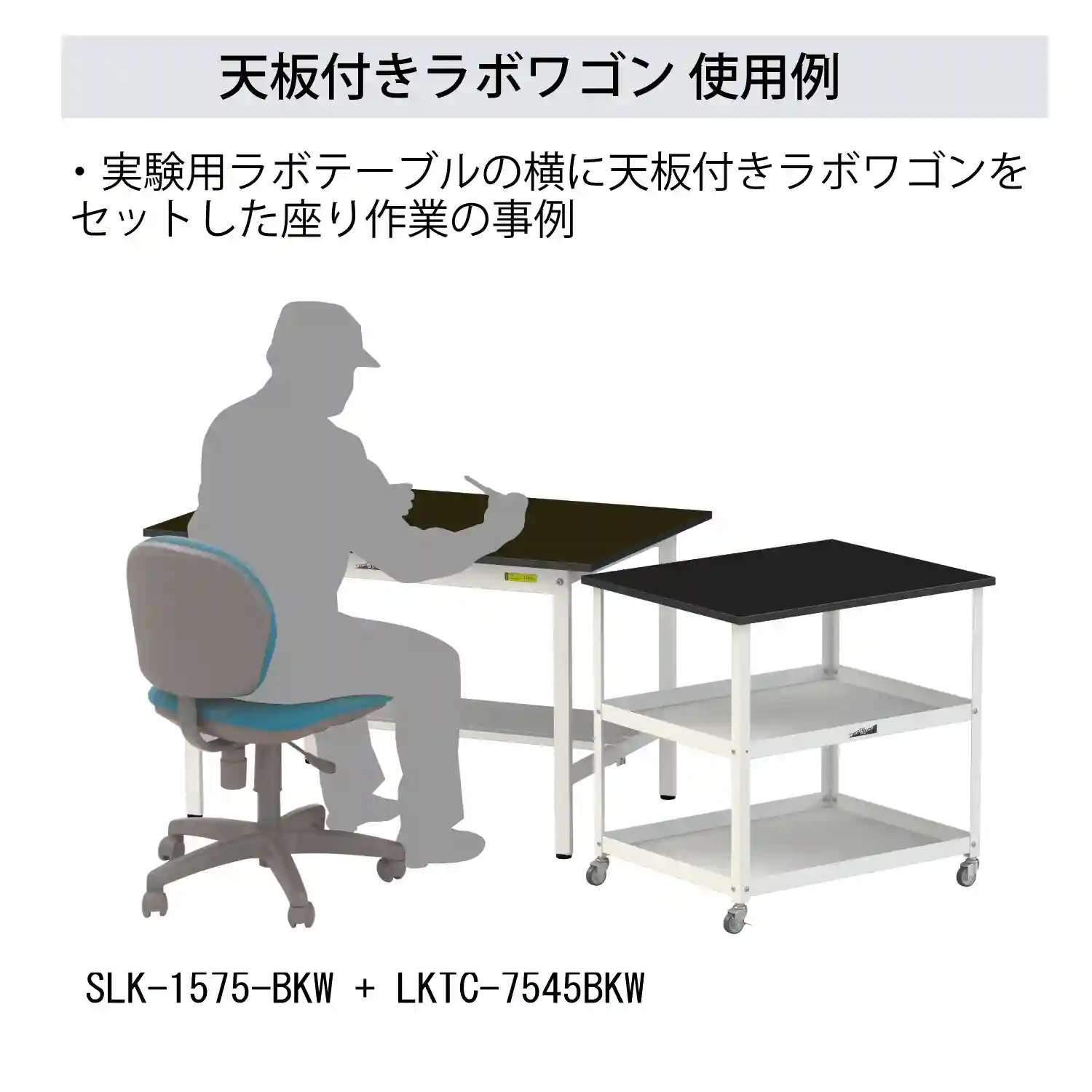 天板付きラボワゴン移動式 H738㎜